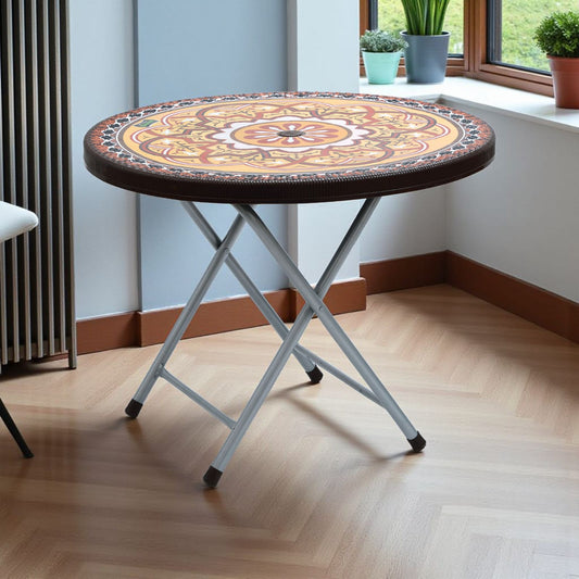 Printed Round table #215 brown